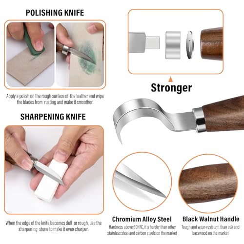 Wood Carving Kit 4pcs Whittling Knife and 5pcs K2 Carbon Steel Wood Carving Knife,Wood Carving Tools Set with 8pcs Basswood Wood Blocks for Adults