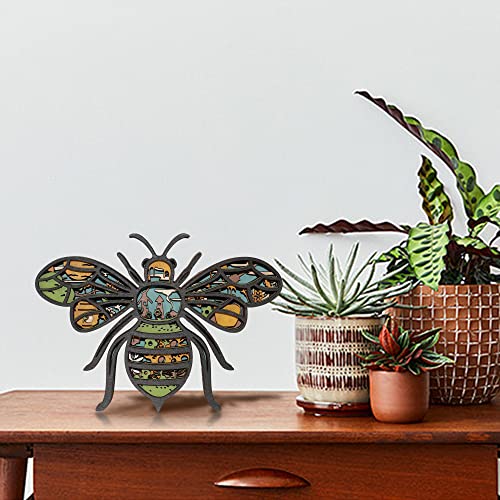 CmayAlgc 3D Wooden Bee Sculpture - Rustic Forest Decor for Home and Office CmayAlgc