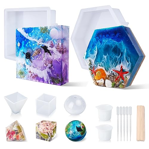 LET'S RESIN Large Resin Molds,Resin Flower Preservation Molds with Hexagon Square Large Epoxy Molds,Cube Sphere Pyramid Regular Silicone Molds for - WoodArtSupply