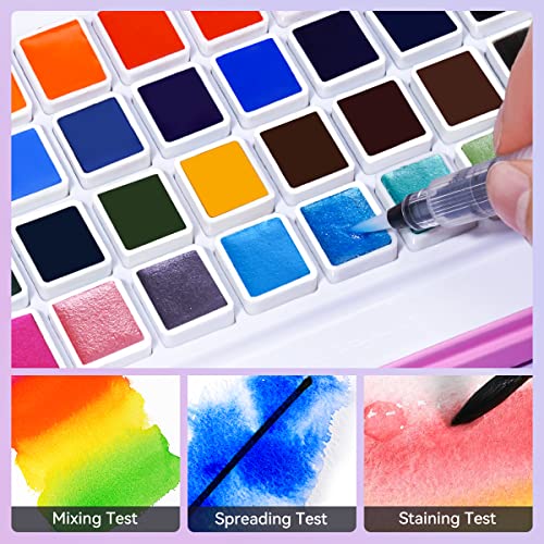 MeiLiang Watercolor Paint Set, 48 Vivid Colors Includes12 Metallic Glitter  Solid Colors in Pocket Box with Metal Ring and Watercolor Brush, Perfect as