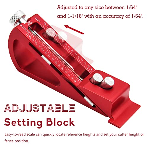 Adjustable Setup Block Height Gauge, Kingson Aluminum Precision Woodworking Tools for Router and Table Saw Accessories, 1/64" up to 1-1/16" Range, Kingson