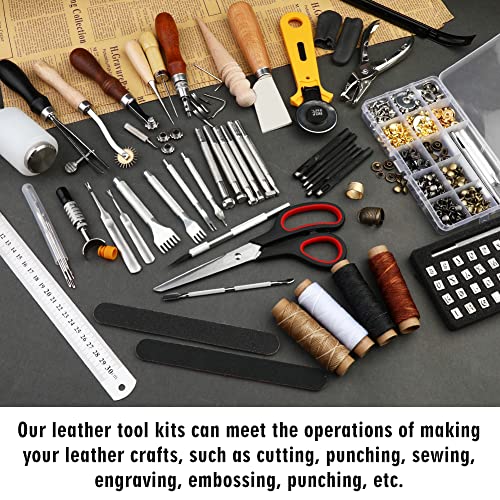 TLKKUE Leather Working Kit, Leather Working Tools for Beginners, Leather Crafting Tools and Supplies with Storage Bag Sewing Carving Punching Cutting TLKKUE