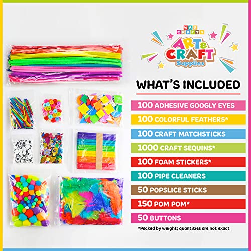 WAU CRAFTS Arts and Crafts Supplies for Kids - 1750 pcs Crafting for School Kindergarten Homeschool - Supplies Set for Kids Craft Art - Supply Kit - WoodArtSupply