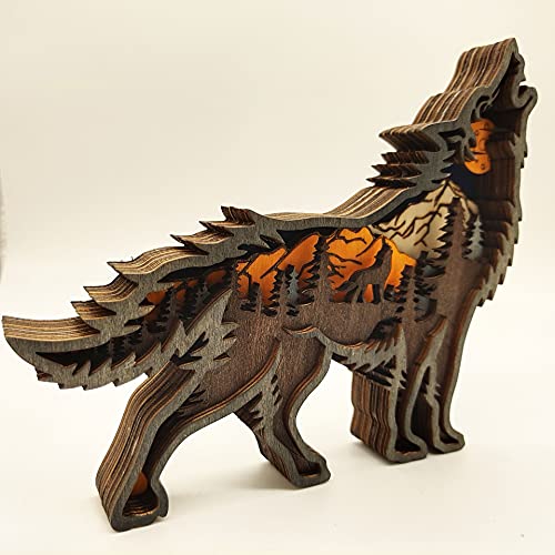 Linwnil Wolf 3D Forest Animal Wooden Wall Sculpture - Multi-Layer Art for Home Decor Linwnil