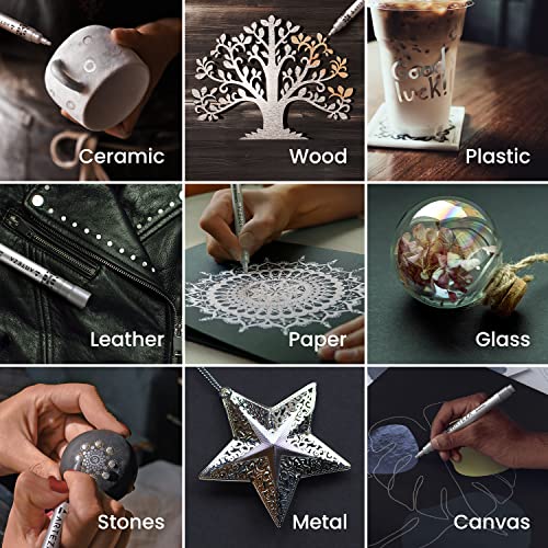 ARTEZA Mirror Chrome Marker Set, 6 Pack, 3 x 2.9mm & 3 x 5mm Nibs, Hi-Gloss Silver Metallic Pens for Eye-Catching Art on Various Surfaces, Craft ARTEZA