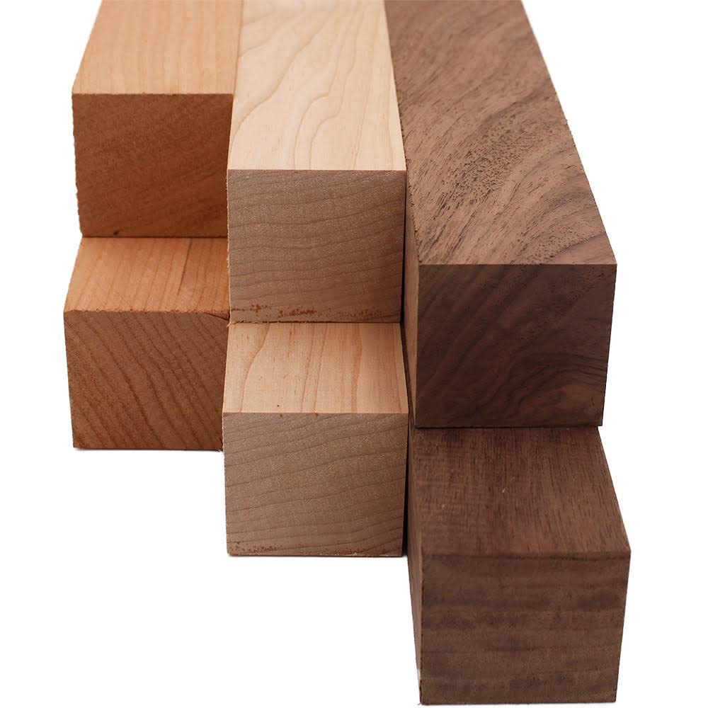 Maple, Walnut, and Cherry Turning Blank Variety Pack 2" x 2" (6pcs) (2" x 2" x 18") - WoodArtSupply