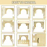 Fhiny Wooden Rabbit Castle Hideout with Fence, Small Animal Rest and Play House Hideaway with Window Detachable Rabbit Bed Hut Bunny Castle for Fhiny