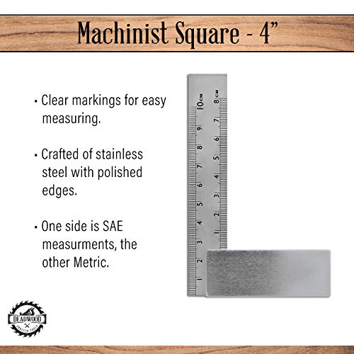 DCT Engineer Square - Precision Square Machinist Square Set, Woodworking Square Steel Square 4 Inches Small Square - WoodArtSupply