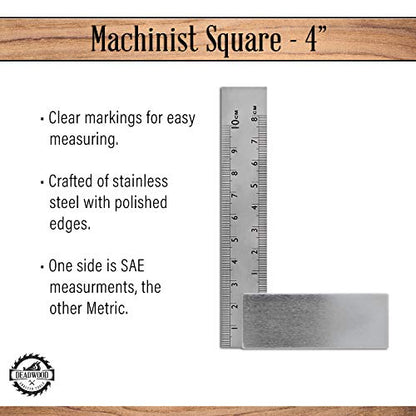 DCT Engineer Square - Precision Square Machinist Square Set, Woodworking Square Steel Square 4 Inches Small Square - WoodArtSupply