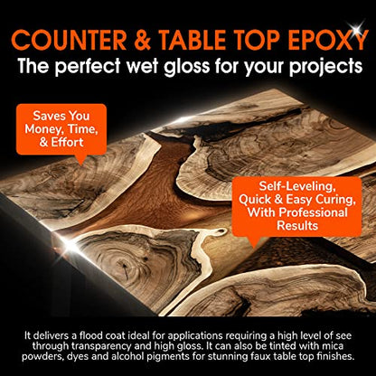 WiseBond Clear Table Top Epoxy Resin 2 Gallon Kit for Countertop, Bar Top - Durable Easy to Use, 1:1 Ratio, Food Safe Crystal Clear Casting for DIY