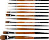 KINGART Radiant TAKLON Set of 12 Paint Brush Set, Assorted, Gold, Silver, Black, Wood Stain KINGART