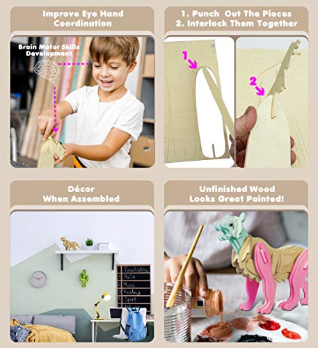 Puzzled 3D Puzzle Mountain Lion Wood Craft Construction Model Kit, Fun & Educational DIY Wooden Toy Assemble Model Unfinished Crafting Hobby Puzzle Puzzled