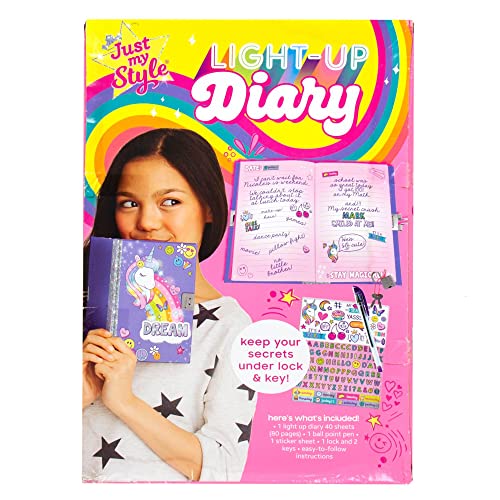 Just My Style Light Up Diary, Personalized Journal With Lock and Key, Great Gift For Girls & Tweens, Perfect for Summer Camp or Sleep-Away Camp, Gel - WoodArtSupply