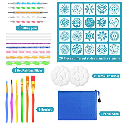 Mandala Dotting Tool Art Kit, Audab 42 Pcs Mandala Rock Dotting Set with Stencil Templates, Stylus Pens Paint Tray and Paint Brushes for Mandala Rock - WoodArtSupply