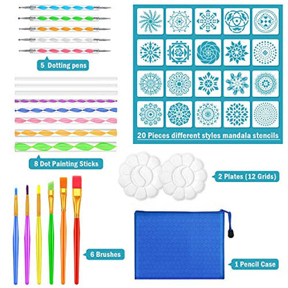 Mandala Dotting Tool Art Kit, Audab 42 Pcs Mandala Rock Dotting Set with Stencil Templates, Stylus Pens Paint Tray and Paint Brushes for Mandala Rock