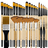 Bougimal 32 Pieces Paint Brush Set, Artist Series, Nylon Bristles with Round, Filbert, Flat, Fan, Angle, Fine Detail Brush, Suitable for Artists and Bougimal