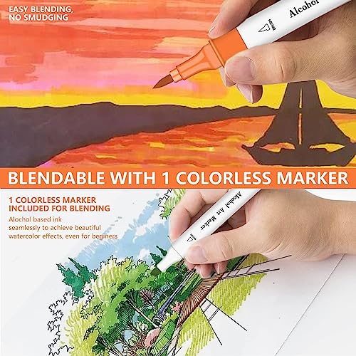 Ogeely Alcohol Markers, 82 Color Dual Tip Art Markers for Kids Adults,  Permanent Sketch Markers for Artists, with Organizing Case, Black Liner and  Marker Pad, for Illustration Designing Drawing