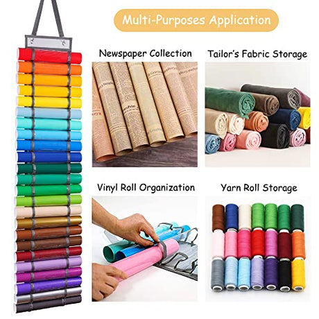 Amersis Vinyl Roll Holder with 24 Compartments and Keeper with Door Hooks and Strap, Clear Vinyl Organizers Holder Wall Mount for Home Craft Closet Amersis