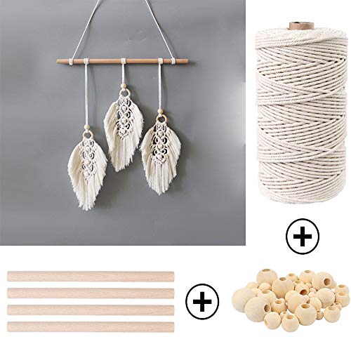 152pcs Macrame Kits for Beginners 3mm x 220yards Natural Cotton Macrame Cord with Wooden Beads,Wooden Rings,Wooden Sticks,Metal Rings Macrame ZXCDINO