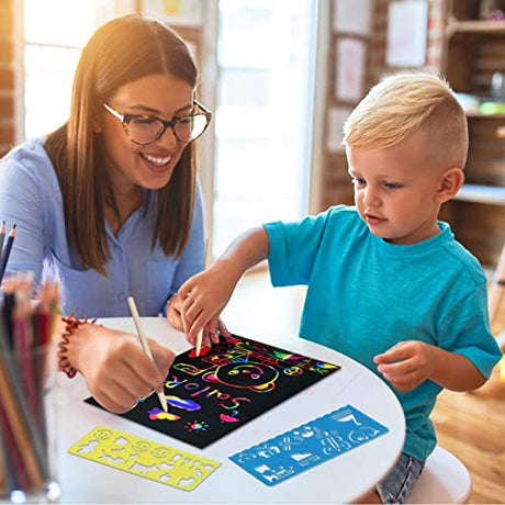 RMJOY Rainbow Scratch Paper Sets: 60pcs Magic Art Craft Scratch Off Papers Supplies Kits Pad for Age 3-12 Kids Girl Boy Teen Toy Game Gift for RMJOY