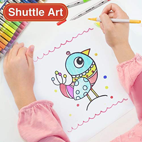 Shuttle Art Dual Brush Pens Art Markers, 56 Colors Dual Tip Calligraphy Pens Fineliner and Brush Tip perfect for Kids Adult Artist, Hand Lettering,