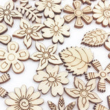 300 Pcs Wooden Embellishments Mixed Flower Leaf Pattern Wooden Scrapbooking DIY Handmade Crafts Children DIY Graffiti Home Decor YOLUFER