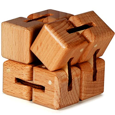 BUNMO Wooden Infinity Cube Fidget Toy | Stocking Stuffers for Adults Men Teens | Fidget Cube for Adults | Eco-Friendly Beechwood | Stimulating Gifts