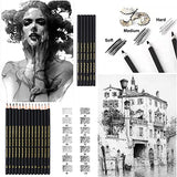 Heshengping 31 Drawing Sketching Pencils Kit, Portable Artist Supples Travel Case Set has Graphite, Charcoal, white color pencil, Blending Stump, Heshengping