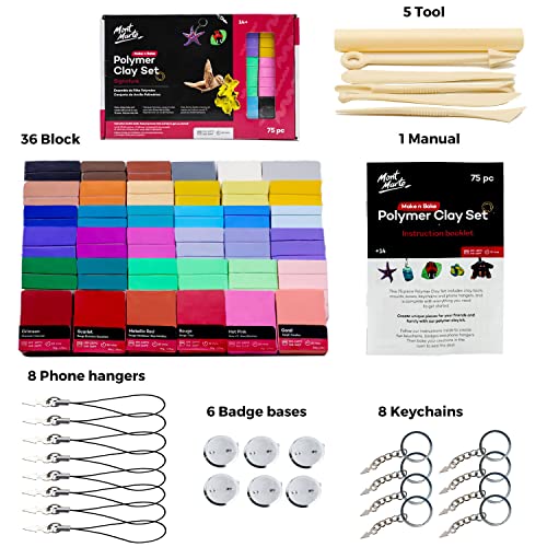 Mont Marte Polymer Clay Set Signature 75pc, Creative Clay Kit with Bakeable Polymer Clay, Tools and Accessories, Great Gift Set, Ideal for Craft, - WoodArtSupply