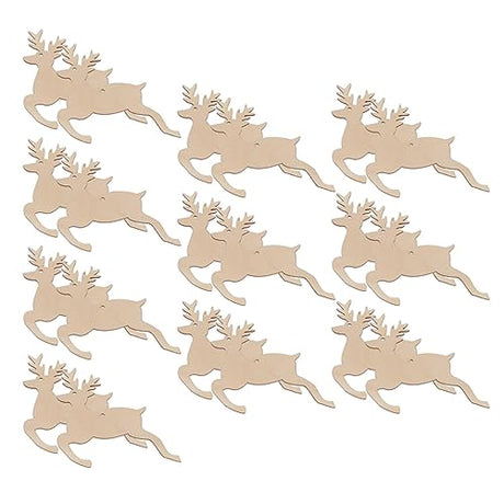 SUPVOX Wooden Chip Unfinished Wood Ornaments DIY Accessories Wood Cutouts Christmas Reindeer Wood Patches Home Bar Wedding Party 20pcs SUPVOX