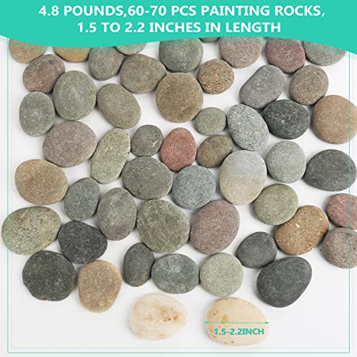 60PCS River Rocks for Painting,Flat and Smooth,Multi-Color Painting Stones,1.2-2.2 inch Large Rocks for Arts & DIY, Mandala and Kindness Rocks,Hand