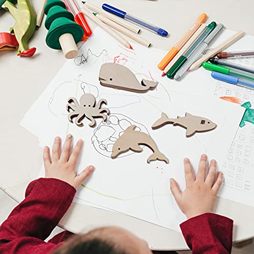 Healifty 24Pcs Marine Animal Wood Chips Unfinished Woods Slices Natural Unfinished Wood Slices Hanging Unfinished Wood DIY Wood Slice Octopus Decor Healifty