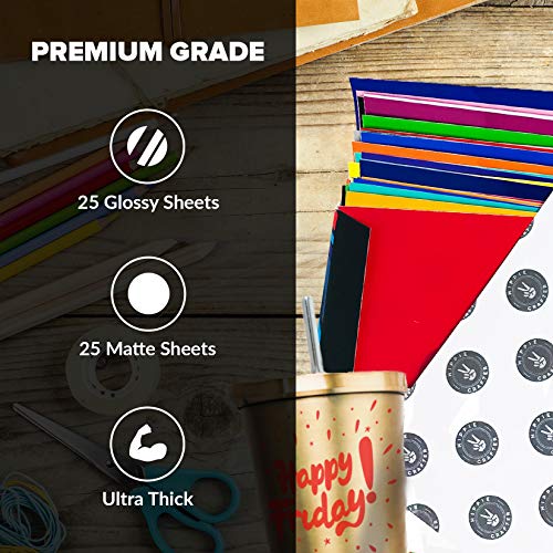 50 Pack Adhesive Permanent Vinyl - Endless Crafting Possibilities with Glossy & Matte Vinyl Sheets to Decorate Your House, Party, Car, Mugs, and More HIPPIE CRAFTER