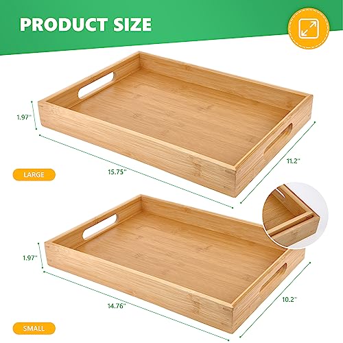 Sgigiul Bamboo Dinner Food Trays for Eating On Couch Party Platters for Serving Food Decorative Tray for Kitchen Counter Rectangle(15.74" Lx11.2”W Sgigiul