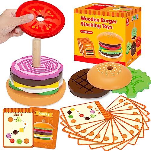 Jumlys Montessori Toys for 2, 3, 4, 5, Year Old, Wooden Burger