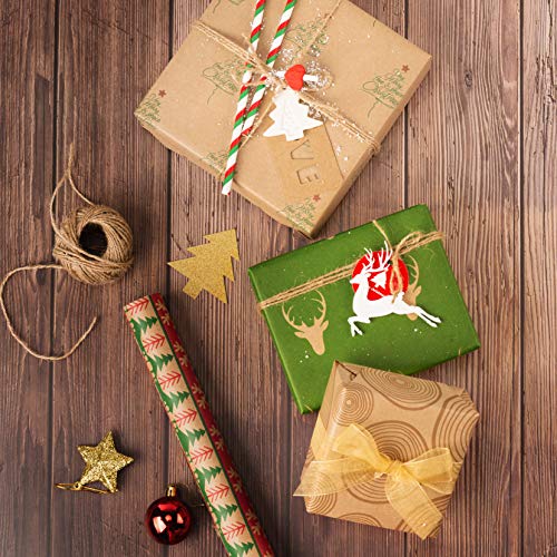 RUSPEPA Christmas Wrapping paper - Brown Kraft Paper with Red and Green Pattern For -Christmas Elements Collection-6 Roll-30Inch X 10Feet Per Roll - WoodArtSupply