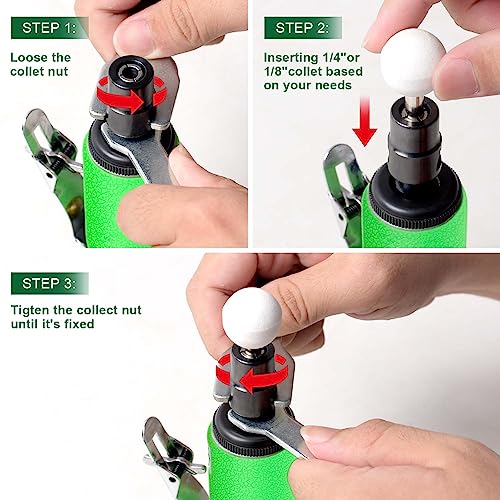 DOTOOL 1/4" Air Die Grinder Kit Straight Pneumatic 28000 RPM Rear Exhaust Polisher with 1/4"(6MM) and 1/8"(3MM) Collets Mini and Compact Size, DOTOOL