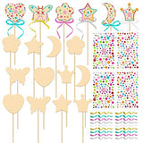OPUHOHR 18 Sets Wood Fairy Wands Craft Project Kits, Princess Fairy Wands Kit with Gem Stickers, Ribbons Unfinished Wooden DIY Magical Wand, DIY OPUHOHR