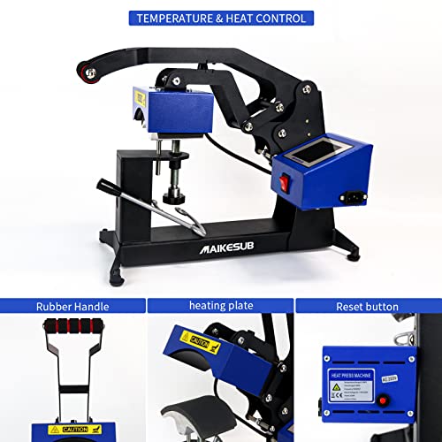 MAIKESUB Hat Heat Press Machine 6x3.2Inch Curved Element Cap Heat Press Clamshell Design Heat Press for Hats Rigid Steel Frame No Stick Digital LCD MAIKESUB