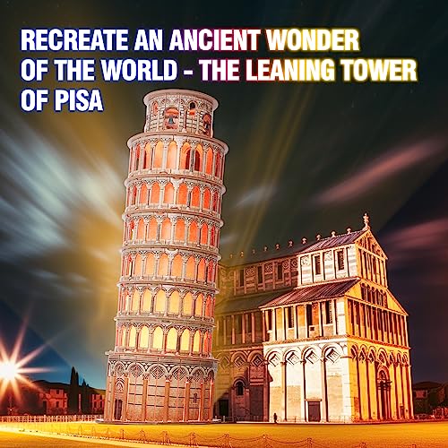 CubicFun 3D Puzzle LED Leaning Tower of Pisa with Colorful Lights 3D Puzzles for Adults Model Kits Italian Building Crafts for Adults Brain Teaser - WoodArtSupply