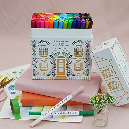 Ultimate Desk Set – Perpetual Desk Calendar + 100 Dual Tip Markers Primrosia