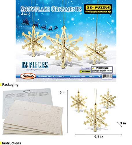 Puzzled 3D Puzzle Snowflake Ornaments Wood Craft Construction Model Kit, Fun & Educational DIY Wooden Toy Assemble Unfinished Crafting Hobby Puzzle Puzzled