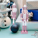 SEWACC Christmas Nutcracker Wooden Nutcracker Ornaments Christmas Decoration Unfinished Nutcracker Figurines Puppet (Pink) SEWACC