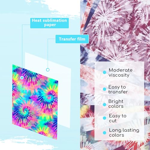 Tintnut Tie Dye Infusible Ink Transfer Sheets - 12 Sheets 12"x10", Seamless Colorful Sublimation Transfer Paper Bundle Compatible with Cricut for DIY Mugs, Tumblers, Key Chain, T-Shirts