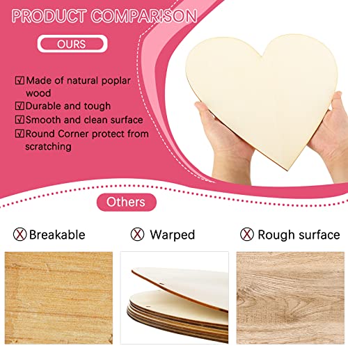 Whaline 10Pcs 11 Inch Valentine's Day Wooden Heart Cutouts Unfinished Heart Shape Wood Slices Valentine Ornaments Blank Wood Sign with Rustic Ribbons
