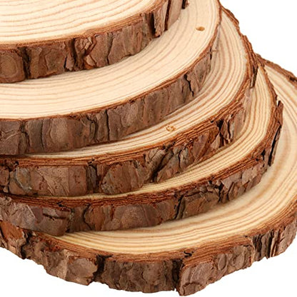 MANCHAP 10 PCS 6.7-7 Inch Drilled Wood Slices, Unfinished Predrilled Wooden Circles with Hanging String, Round Log Discs Log Slices with Holes for
