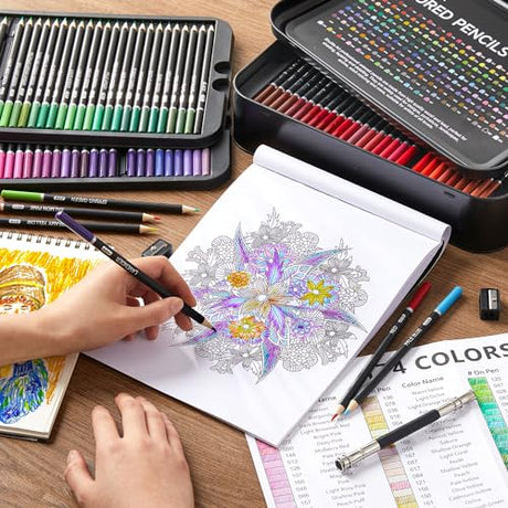 174 Colors Professional Colored Pencils, Shuttle Art Soft Core Coloring Pencils Set with 1 Coloring Book,1 Sketch Pad, 4 Sharpener, 2 Pencil Shuttle Art