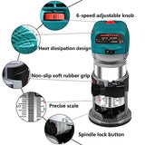 Dobetter 6.5-Amp Wood Router Tool, 1.25 HP Compact Trim Router with 6 Variable Speed, 12 Wood Router Bits, 1/4" & 3/8" Collets and Dust Hood -DBTR700 Dobetter