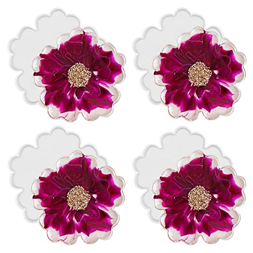 ResinWorld 4 Pack 4 inches Flower Coaster Molds(No Designs on Mold), Floral Silicone Coaster Molds for Epoxy Resin, Glossy Geode Aagate Silicone ResinWorld
