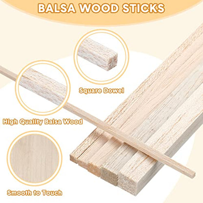 215 Pieces Balsa Wood Sticks Wooden Dowel Rods 1/8, 3/16, 1/4, 5/16, 3/8, 1/2 Inch Round Hardwood Unfinished Wooden Strips for DIY Molding Crafts